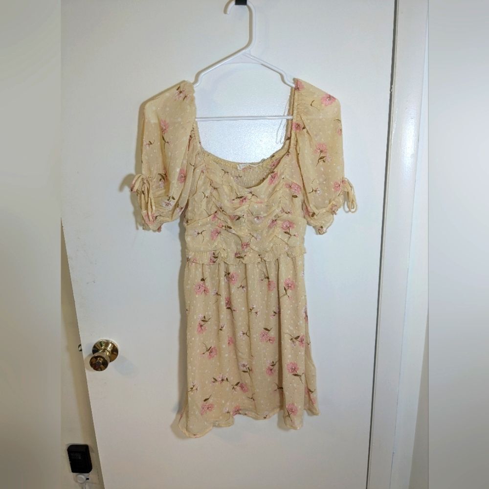 NWT Nordstrom Rack Lush Floral Mini Puff Short Sleeve Pink Dress Sz Small